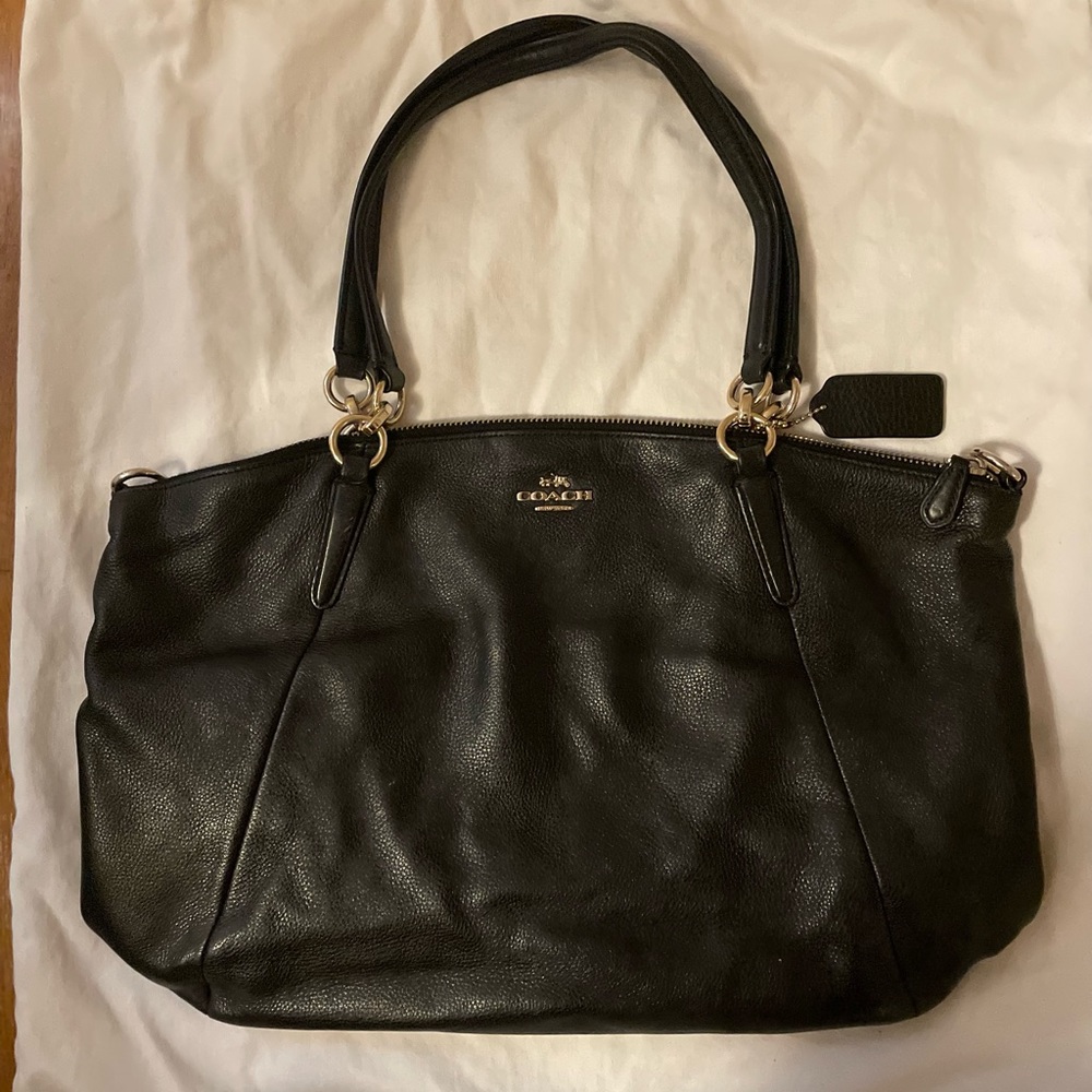 Black and gold zip up Coach purse